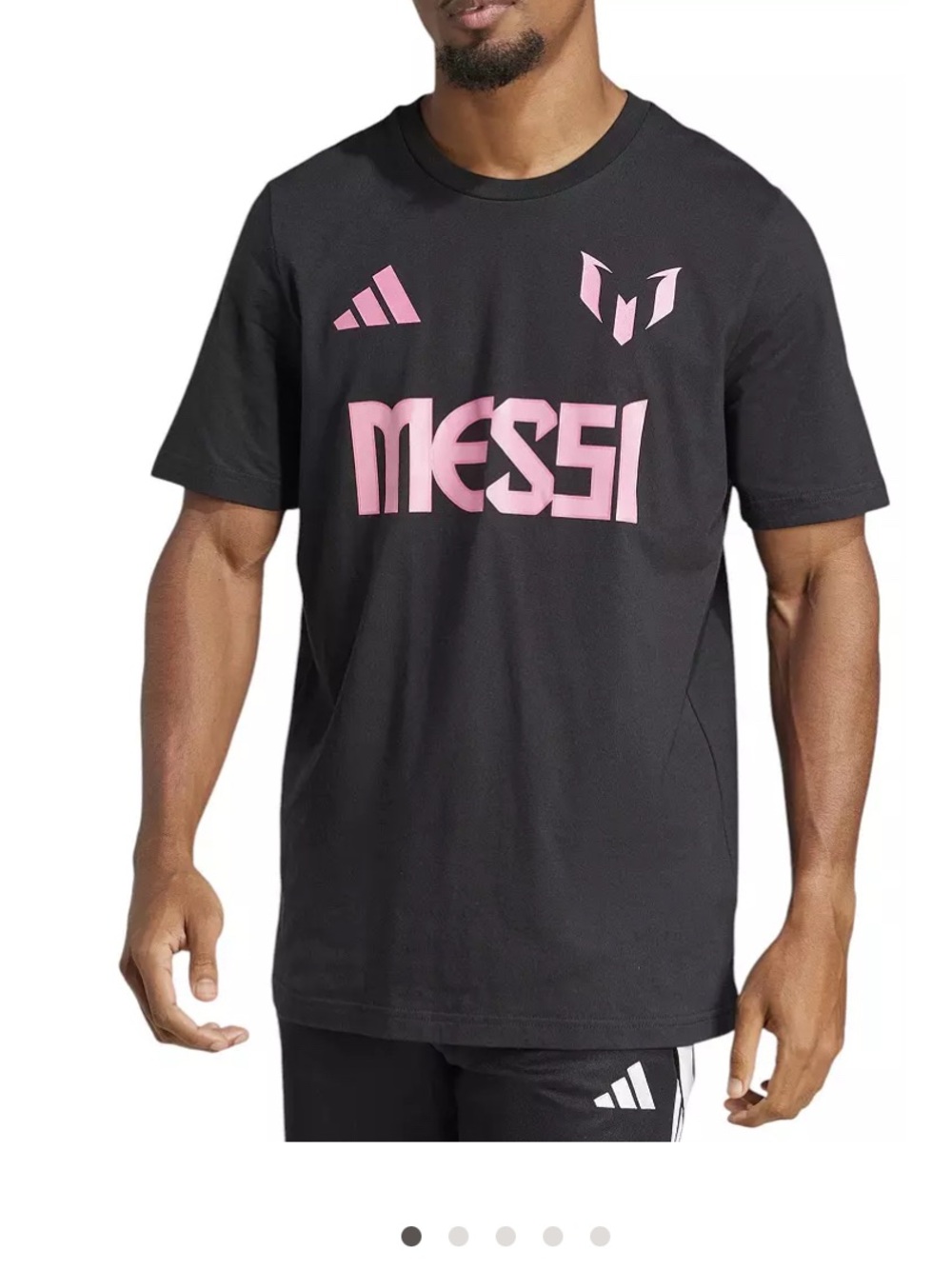 adidas Black Short Sleeve Tee with Pink Messi Logo